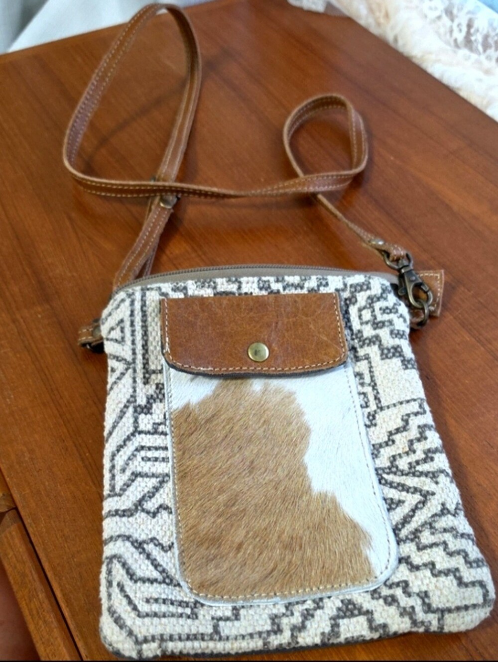 Myra Vuierra Rivet Crossbody Hairon Leather Aztec Print
